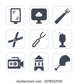 Premium fill icons set on white background . Such as cloud, bar, pruning, camera, scissors, traffic, ice, tower, alcohol, metal, chicken, restaurant, cut, element, internet, knife, billboard, meat