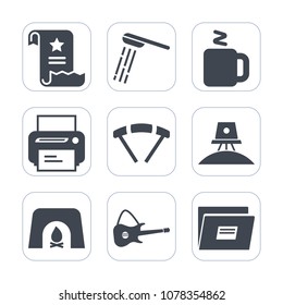 Premium fill icons set on white background . Such as extreme, jump, parachuting, bath, page, spaceship, contract, fire, file, christmas, printer, hygiene, drink, wet, astronaut, warm, equipment, print