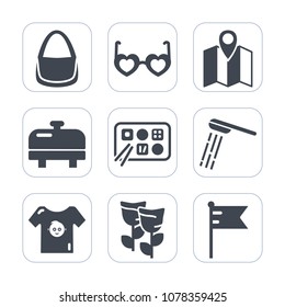 Premium fill icons set on white background . Such as america, boiler, map, clothes, national, floral, sunglasses, pin, water, nature, baby, equipment, chinese, bag, vintage, hygiene, child, glasses