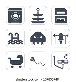 Premium fill icons set on white background . Such as clean, restaurant, wash, character, machine, humanoid, alien, save, water, laundry, fitness, document, computer, fun, monster, sky, weight, plate