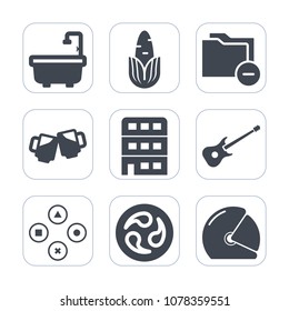 Premium fill icons set on white background . Such as file, vegetarian, guitar, musical, kamon, sign, rider, japan, toilet, computer, alcohol, healthy, fun, data, food, city, folder, japanese, business