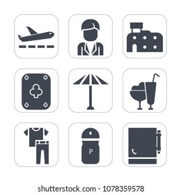Premium fill icons set on white background . Such as young, transport, casual, salt, seasoning, boy, notepad, page, shirt, male, house, travel, airplane, pepper, japanese, play, city, urban, man, game