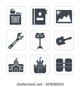 Premium fill icons set on white background . Such as equipment, address, telephone, business, book, tank, cooking, stove, photo, tool, directory, white, list, food, paper, frame, information, picture