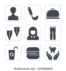 Premium Fill Icons Set On White Background . Such As Woman, Dental, Fashion, Spoon, Service, Soup, Cooking, User, Restaurant, Burger, Snack, Dinner, Dish, Flipper, Young, Girl, Food, Internet, Drink