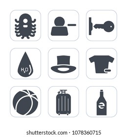 Premium fill icons set on white background . Such as character, unlock, fashion, bag, travel, monster, fiction, clean, beverage, space, interface, soccer, security, pictogram, ball, creature, shirt