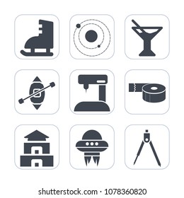 Premium fill icons set on white background . Such as technology, divider, solar, system, travel, winter, space, machine, planet, boat, ship, ice, tape, engineering, summer, culture, instrument, sewing