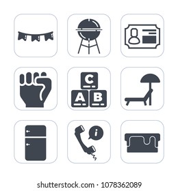 Premium fill icons set on white background . Such as card, grill, concept, food, happy, cake, headset, pie, cooking, party, kid, play, event, refrigerator, call, center, decoration, people, support