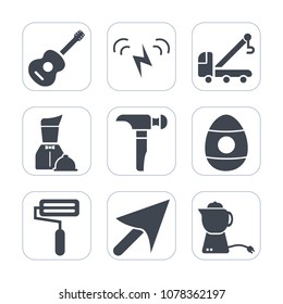 Premium Fill Icons Set On White Background . Such As Sun, Transportation, Energy, Holiday, Rock, Sound, Cursor, Road, Music, Saw, Hot, Waiter, Web, Easter, Solar, Environment, Accident, White, Hammer