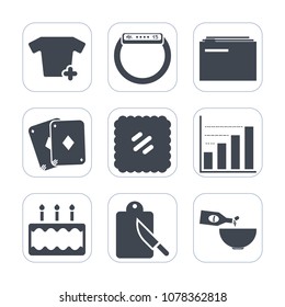 Premium fill icons set on white background . Such as fork, device, technology, clothes, food, pie, watch, poker, kitchen, diagram, letter, office, glass, document, touch, storage, stamp, wine, post