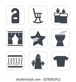 Premium fill icons set on white background . Such as concept, glowing, decoration, kitchen, percussion, candle, hotel, christmas, light, office, chair, home, sign, success, furniture, music, privacy