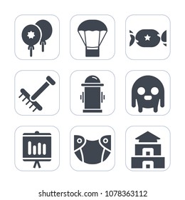 Premium fill icons set on white background . Such as pagoda, celebration, happy, department, dessert, baby, fire, culture, temple, fiction, space, rake, hydrant, monster, decoration, alien, sweet, hot