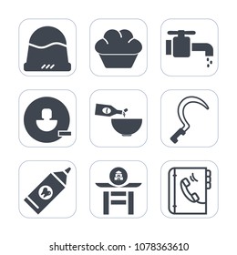 Premium fill icons set on white background . Such as style, tap, japanese, care, tool, cap, agriculture, avatar, gardening, sink, dessert, glass, clean, cake, japan, phone, white, brush, user, drink