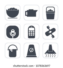 Premium fill icons set on white background . Such as dishware, old, traffic, dish, phone, water, bowl, bucket, caffeine, white, bean, plate, meal, sound, color, interior, river, hood, cup, kitchen