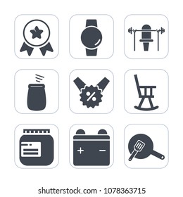Premium fill icons set on white background . Such as jam, touch, music, sport, award, champion, victory, watch, furniture, ribbon, dumbbell, barbell, win, percussion, percent, achievement, white, full