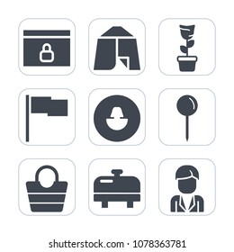 Premium fill icons set on white background . Such as website, sign, camp, internet, leisure, style, tourism, interior, business, profile, equipment, drop, green, summer, heater, pin, bag, object, pot