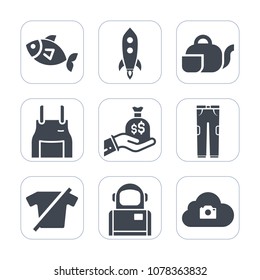 Premium fill icons set on white background . Such as food, fresh, sign, asian, clothes, white, cup, sea, fishing, japanese, drink, spaceship, traditional, cloud, chef, teapot, apron, bag, photo, web