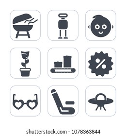 Premium fill icons set on white background . Such as baby, grilled, childhood, futuristic, match, sale, plant, robot, style, sign, cooking, bbq, grill, luggage, technology, space, green, competitive