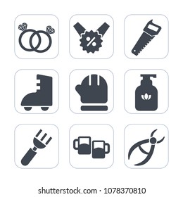 Premium fill icons set on white background . Such as season, price, jewelry, dentist, bottle, diamond, tag, bar, dentistry, drink, scarf, sign, hygiene, cold, gift, pub, saw, ring, love, dinner, sport