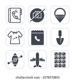 Premium fill icons set on white background . Such as travel, plane, clothes, clothing, map, child, gardening, web, dessert, internet, yacht, sweet, business, airplane, camera, newborn, ship, boy, job