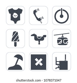 Premium fill icons set on white background . Such as small, business, office, control, sign, train, switch, phone, palm, child, telephone, power, fruit, web, beach, sky, island, kid, happy, horse, sea