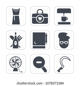 Premium fill icons set on white background . Such as drink, coffee, style, fashion, clothing, retro, air, clothes, sickle, fan, garden, paste, agriculture, health, sign, dress, notepad, notebook, wine