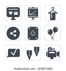 Premium fill icons set on white background . Such as poker, sign, video, sea, document, underwater, birthday, clothing, decoration, media, hanger, annual, graphic, web, ecommerce, hang, communication