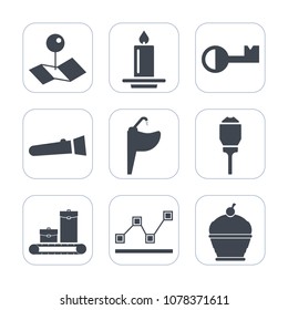 Premium fill icons set on white background . Such as bathroom, flashlight, food, lock, faucet, pin, lamp, map, sink, night, pie, security, torch, decoration, chart, marker, data, celebration, street