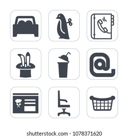 Premium fill icons set on white background . Such as phone, white, email, star, automotive, vehicle, beverage, armchair, comfortable, message, automobile, cute, child, baby, basket, transportation