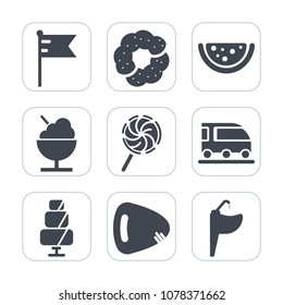 Premium fill icons set on white background . Such as red, fresh, musical, transport, candy, watermelon, lollipop, summer, america, bakery, ice, sink, country, nation, doughnut, tap, lolly, cupcake