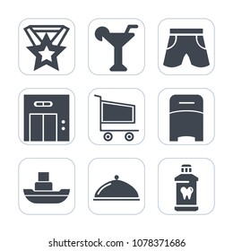 Premium fill icons set on white background . Such as ship, office, alcohol, furniture, brush, ocean, bar, care, restaurant, wear, award, market, sign, fashion, health, retail, medal, modern, prize