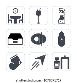 Premium fill icons set on white background . Such as folder, business, home, spray, celebration, lifestyle, pan, table, clothes, plane, party, drink, document, paper, file, dinner, cooking, food, fly