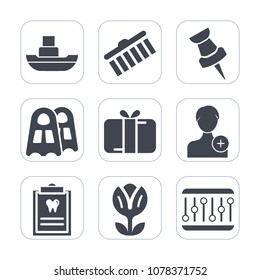 Premium fill icons set on white background . Such as account, nature, sport, blossom, map, element, shape, shipping, sign, gift, holiday, stroke, present, dentist, add, marine, brush, human, member