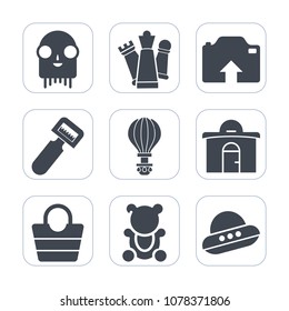 Premium fill icons set on white background . Such as alien, science, ufo, pawn, vegetable, knight, bag, building, tool, bear, monster, jump, game, creature, potato, spaceship, fashion, object, fluffy