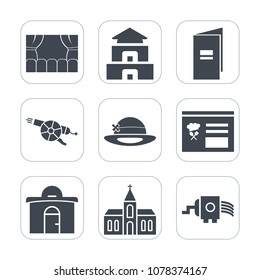 Premium fill icons set on white background . Such as menu, temple, culture, cannon, military, cooking, house, kitchen, pagoda, black, asia, religion, paper, weapon, business, sign, buddhism, religious