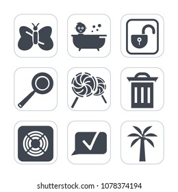 Premium fill icons set on white background . Such as blue, safety, child, , beauty, candy, waste, food, sign, pan, safe, communication, open, butterfly, unlock, air, kitchen, bath, insect, hygiene