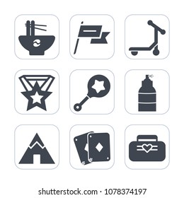Premium fill icons set on white background . Such as nation, cuisine, pasta, toy, white, tent, food, bowl, travel, delivery, style, patriotism, outdoor, bag, play, adventure, leather, rattle, ride