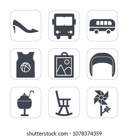 Premium fill icons set on white background . Such as spring, bus, high, sign, work, basketball, photo, t-shirt, cream, speed, nature, transport, image, blossom, road, sweet, belt, heel, team, street