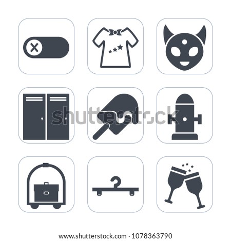 Premium fill icons set on white background . Such as home, entrance, clothes, fashion, monster, control, off, power, boy, safety, energy, fire, electric, switch, food, drink, cute, sweet, hydrant, red