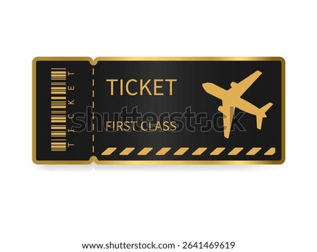 Premium first class airplane ticket. Gold. Ticket. Vector illustration. Premium, vip, important, expensive