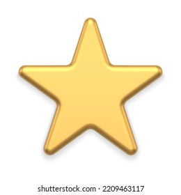 Premium five pointed star realistic metallic golden bauble for festive holiday decor 3d template vector illustration. Luxury asterisk toy symbol of award best leader insignia decorative design