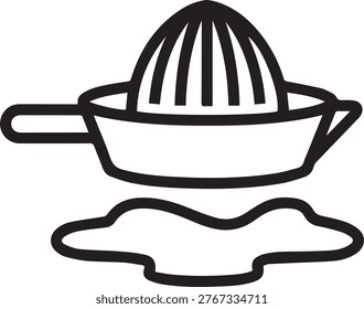 Premium Flat Black and White Vector Icon of a Citrus Reamer Extracting Juice - Perfect for Food