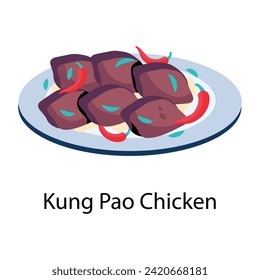 Premium flat icon depicting kung pao chicken