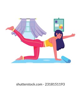 Ilustración plana premium de la pose de yoga para perros de aves  