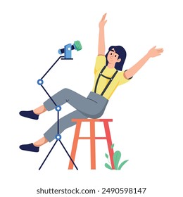 Premium flat illustration depicting female podcaster 