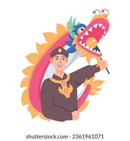 Ilustración plana premium de un bailarín de dragón 