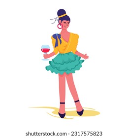 Ilustración plana premium de vino de bebida 
