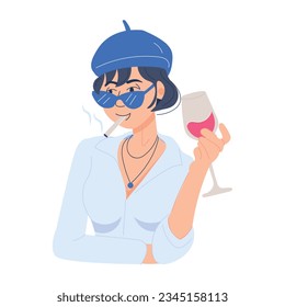Ilustración plana premium de vino de bebida 