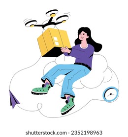 Ilustración plana premium de entrega de drones 