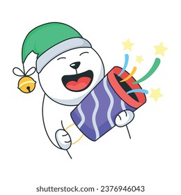 Premium flat sticker of a bear with confetti popper 