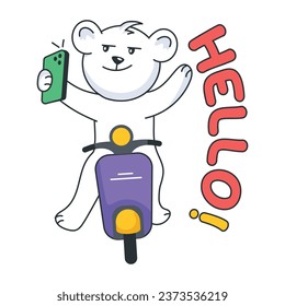 Premium flat sticker of bear selfie  